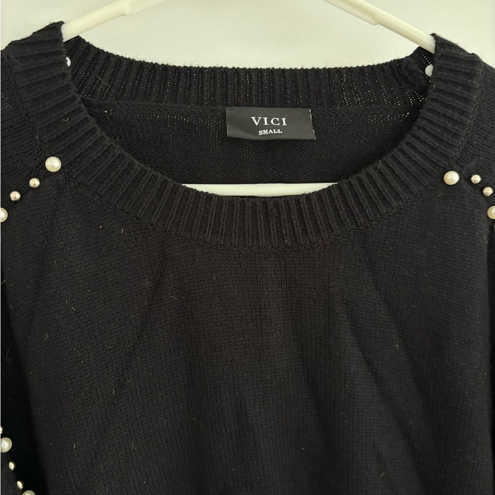 Vici Black Sweater with Pearl Details